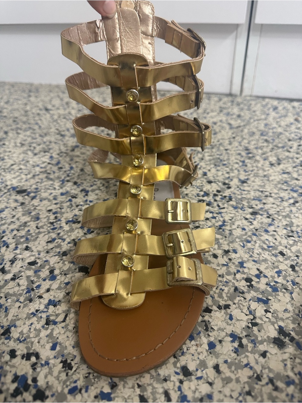Italian Gold Strappy Gladiator Sandals - Women's Metallic Buckle Sandals